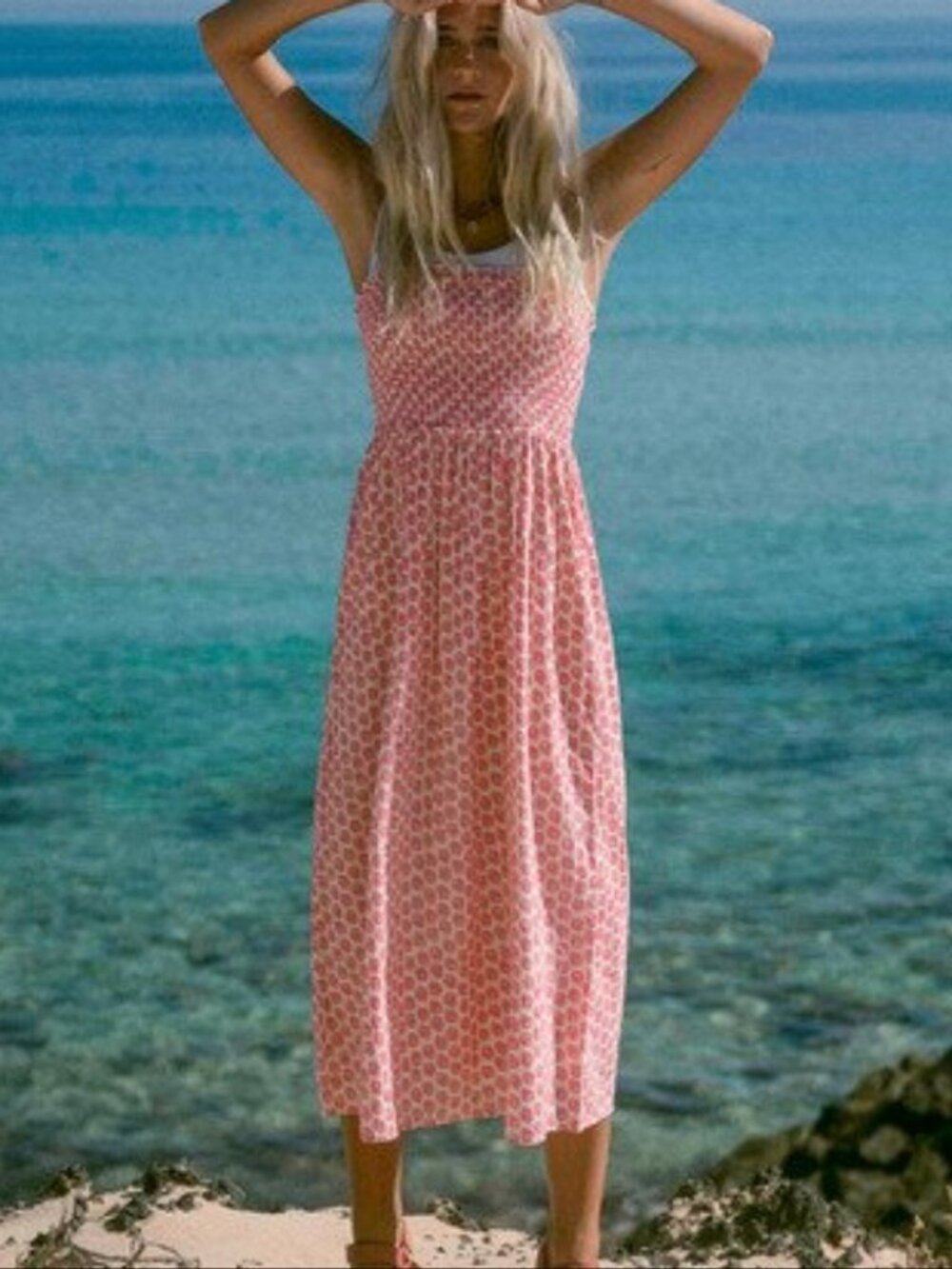 BILLABONG Baja Breeze Pink/White Floral Print Midi Sundress, Size Medium